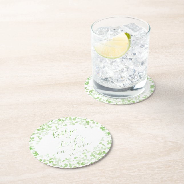 Lucky In Love St. Patrick's Day Bridal Shower Round Paper Coaster (Insitu)