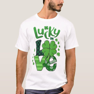 Lucky In Love St. Patrick's Day Patterned Shamrock T-Shirt