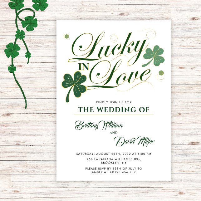 Lucky in Love St Patrick's Minimalist Wedding  Invitation (Creator Uploaded)