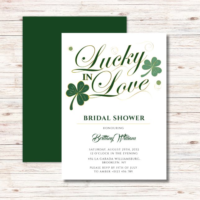 Lucky in Love St Patrick's Modern Bridal Shower  Invitation (Creator Uploaded)