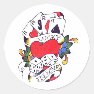 LUCKY IN LOVE TATTOO CLASSIC ROUND STICKER
