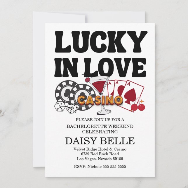 Lucky In Love Vegas Bachelorette Invitation (Front)
