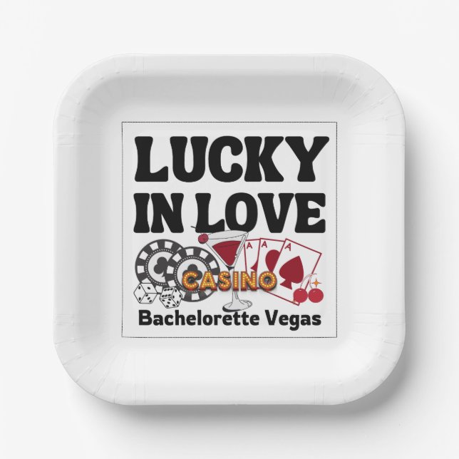 Lucky In Love Vegas Bachelorette Paper Plate (Front)