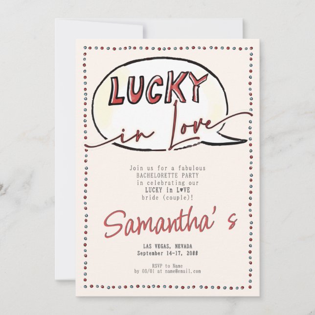 Lucky In Love Vegas Casino Modern Bachelorette Invitation (Front)