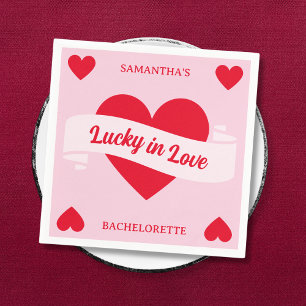 Lucky In Love Vegas Chic Pink & Red Bachelorette Napkin