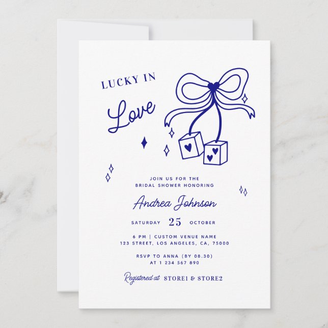 Lucky in Love Vegas Dice Casino Bow Bridal Shower  Invitation (Front)