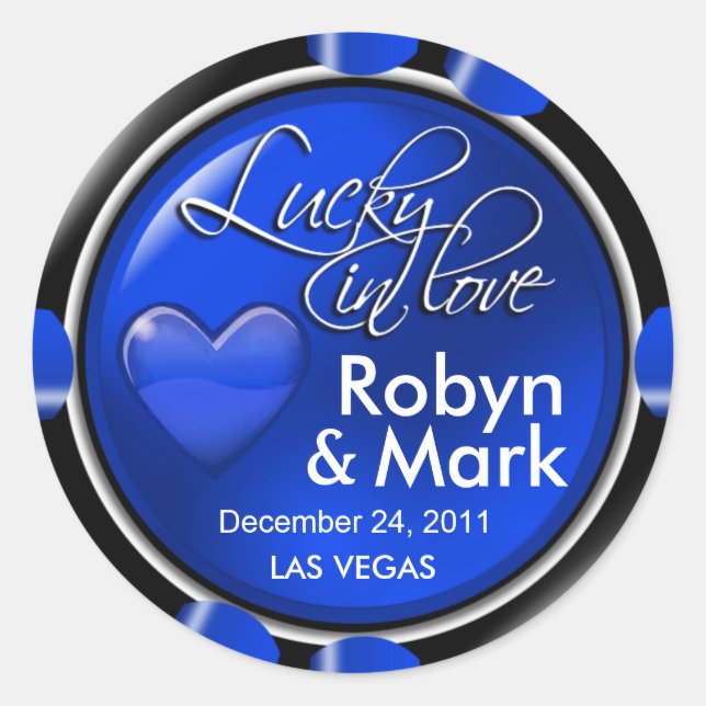 Lucky in Love Vegas Newlyweds Casino Chip Classic Round Sticker (Front)