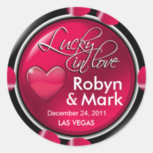 Lucky in Love Vegas Newlyweds Casino Chip Classic Round Sticker