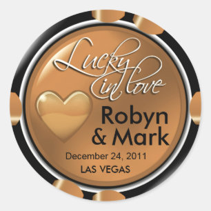 Lucky in Love Vegas Newlyweds Casino Chip Classic Round Sticker