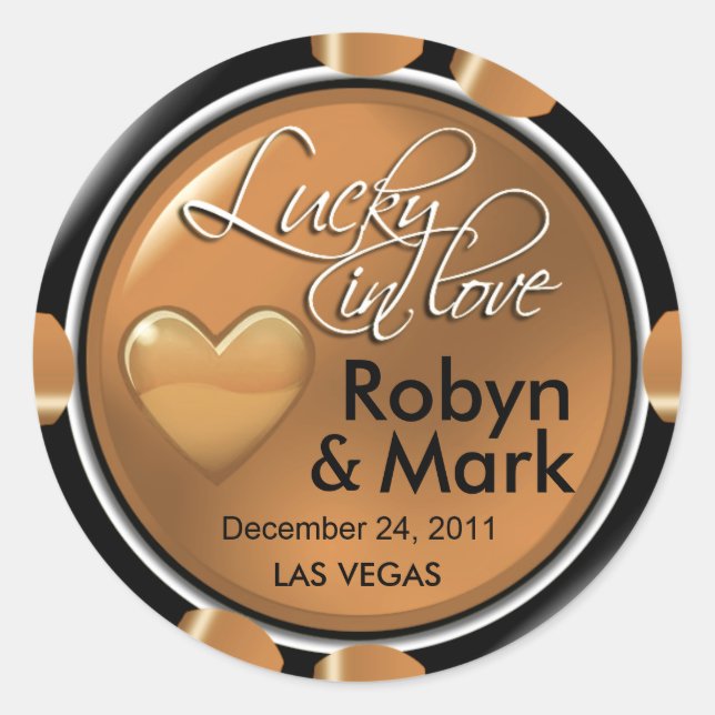 Lucky in Love Vegas Newlyweds Casino Chip Classic Round Sticker (Front)