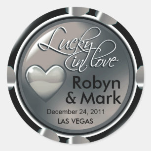 Lucky in Love Vegas Newlyweds Casino Chip Classic Round Sticker