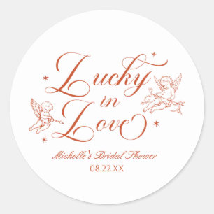 Lucky In Love Vintage Cupid Bridal Shower Classic Round Sticker