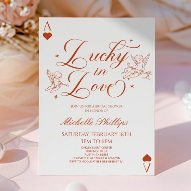 Lucky In Love Vintage Cupid Bridal Shower Invitation (Creator Uploaded)
