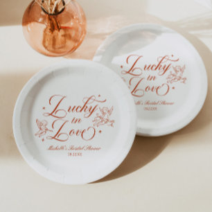 Lucky In Love Vintage Cupid Bridal Shower Paper Plate