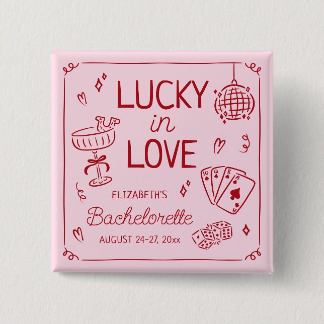 Lucky In Love Whimsical Hand Drawn Bachelorette 15 Cm Square Badge (Front)