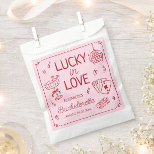Lucky In Love Whimsical Hand Drawn Bachelorette Favour Bags
