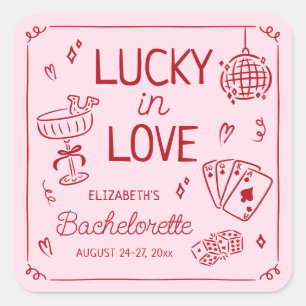 Lucky In Love Whimsical Hand Drawn Bachelorette Square Sticker