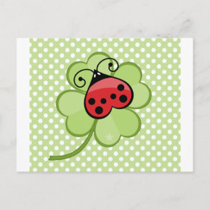 Lucky Irish 4 Leaf Clover and Red Ladybug Ladybird Postcard