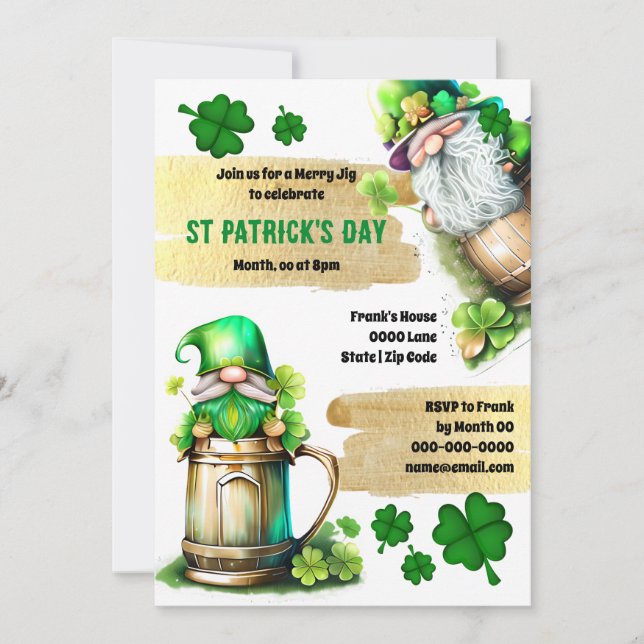 Lucky Irish beer leprechaun gnome shamrock clovers Invitation (Front)