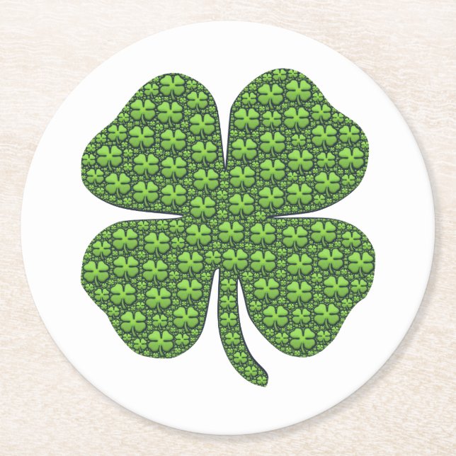 Lucky Irish Clover Round Paper Coaster (Front)
