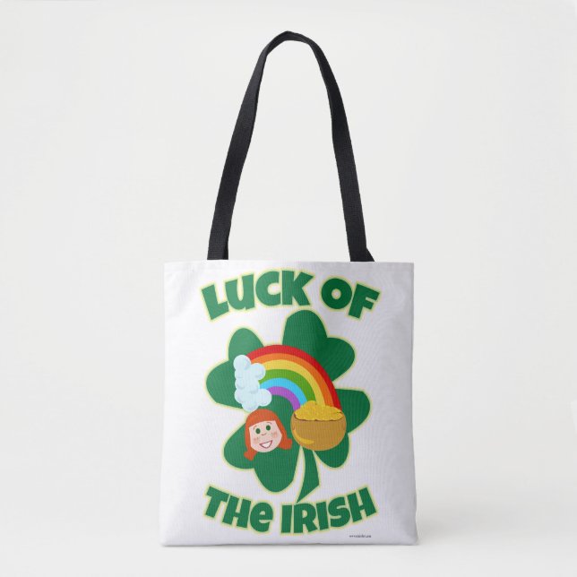 Lucky Irish Cute Shamrock Cartoon Tote Bag (Front)