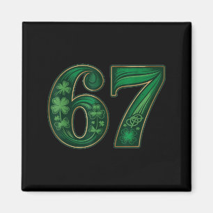 Lucky irish funny 67 six seven meme shamrock clove magnet
