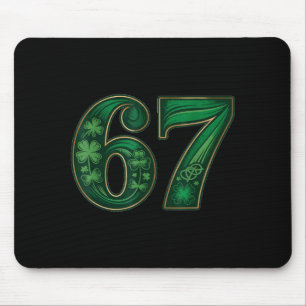 Lucky irish funny 67 six seven meme shamrock clove mouse mat