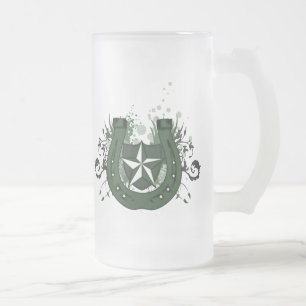 lucky irish horseshoe frosted glass beer mug