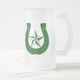 lucky irish horseshoe frosted glass beer mug