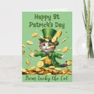 Lucky Irish Leprechaun cat St Patrick celebrate Holiday Card