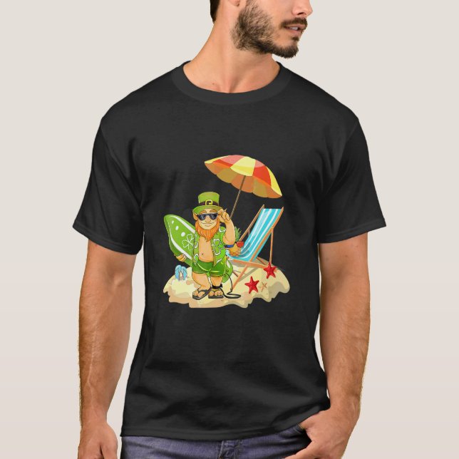 Lucky Irish Leprechaun Hawaiian Surfing St Patrick T-Shirt (Front)