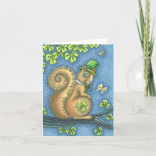 LUCKY IRISH LEPRECHAUN SQUIRREL NOTE CARD Blank