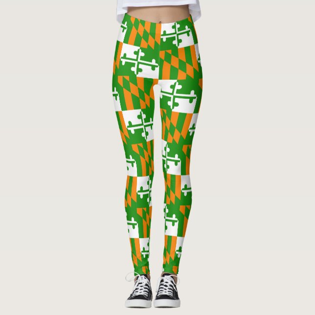 Lucky Irish Maryland Flag Leggings Yoga Pants (Front)