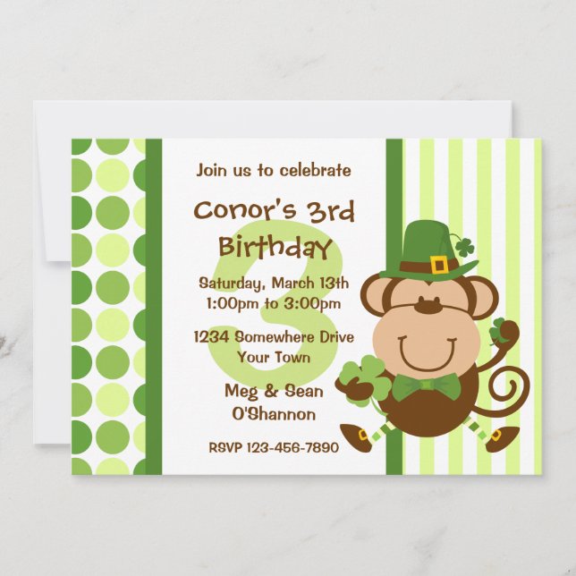 Lucky Irish Monkey Birthday Invitation (Front)
