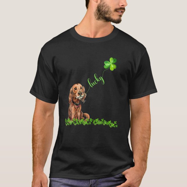 Lucky Irish Setter Dog Shamrock St Patrick's Day T-Shirt (Front)