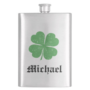 Lucky Irish shamrock /add name Hip Flask