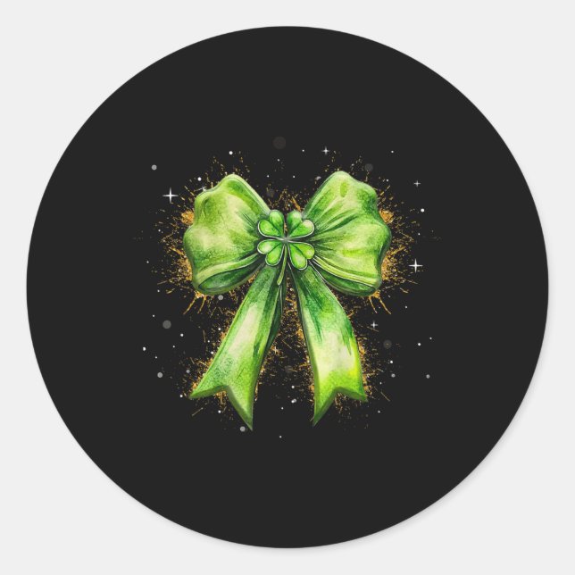 Lucky Irish Shamrock Coquette Bow St. Patrick’s Da Classic Round Sticker (Front)