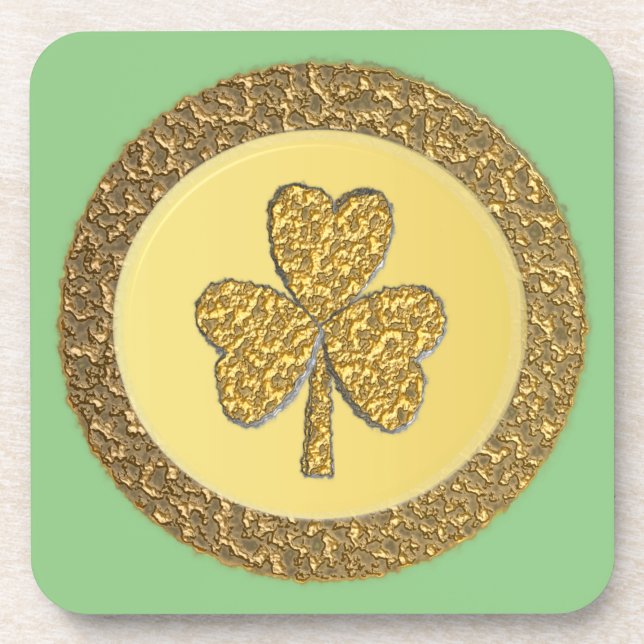 Lucky Irish Shamrock Gold Coin Coaster (Front)