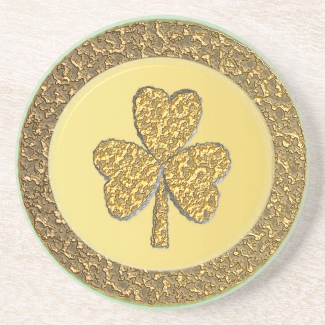 Lucky Irish Shamrock Gold Coin Coaster (Front)
