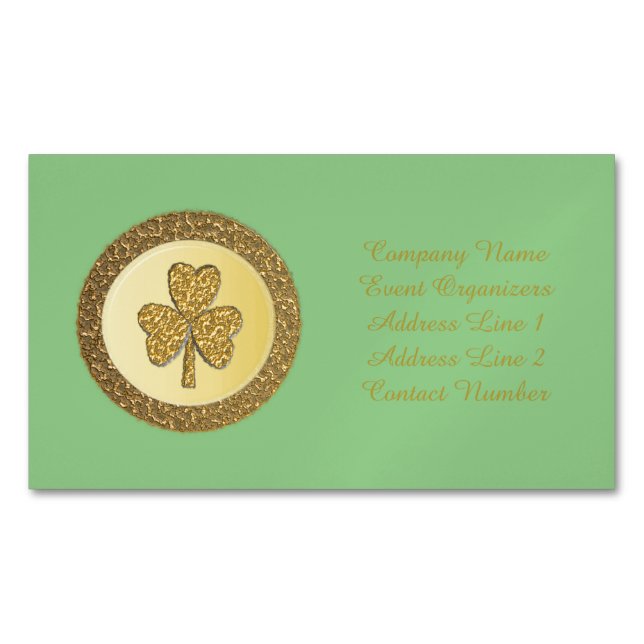 Lucky Irish Shamrock Gold Coin Custom Magnetic Business Card (Front)