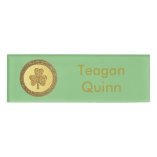 Lucky Irish Shamrock Gold Coin Custom Name Tag