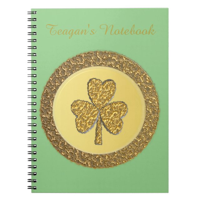Lucky Irish Shamrock Gold Coin Custom Notebook (Front)