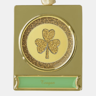 Lucky Irish Shamrock Gold Coin Custom Plated Banner Ornament