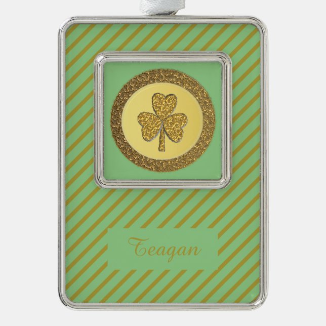 Lucky Irish Shamrock Gold Coin Custom Silver Plated Framed Ornament (Front)