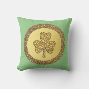 Lucky Irish Shamrock Gold Coin Double Sided Cushion