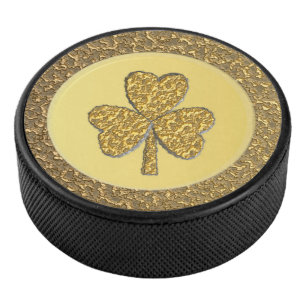 Lucky Irish Shamrock Gold Coin Hockey Puck