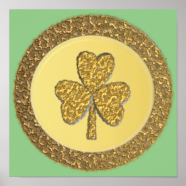 Lucky Irish Shamrock Gold Coin Poster (Front)