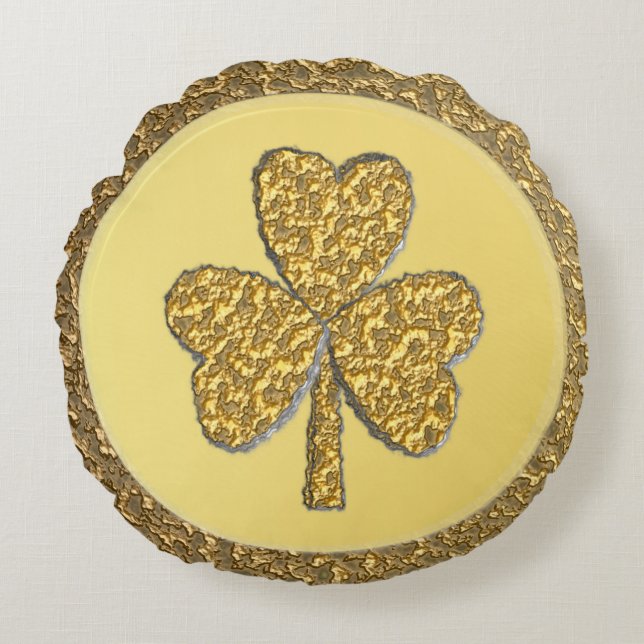 Lucky Irish Shamrock Gold Coin Round Cushion (Front)