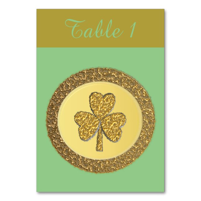Lucky Irish Shamrock Gold Coin Table Number (Front)