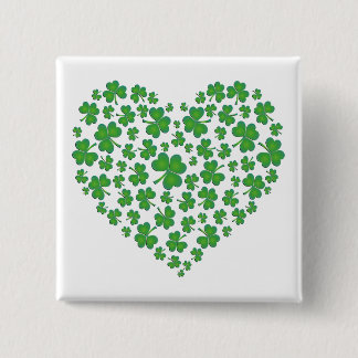 Lucky Irish Shamrock Heart 15 Cm Square Badge